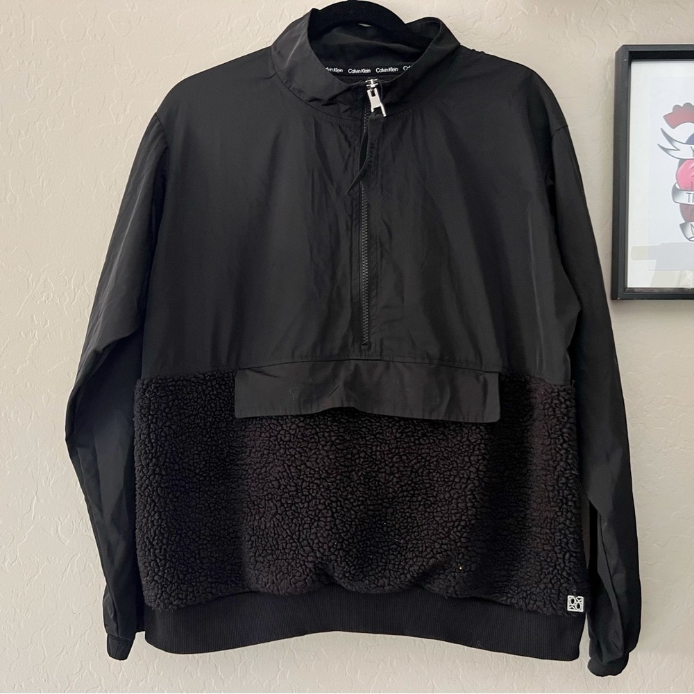Calvin Klein Black Sherpa Windbreaker Quarter-Zip Pullover